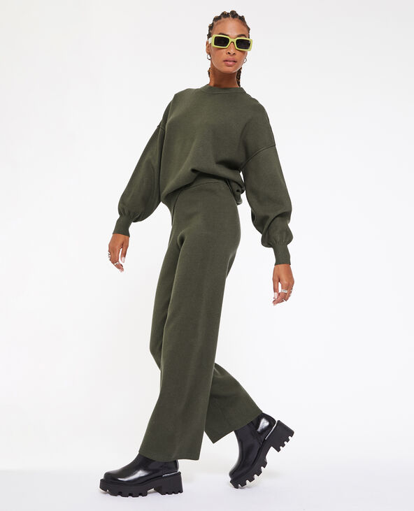 Pantalon en maille large et droit vert kaki - Pimkie