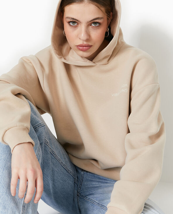 Sweat capuche avec print devant et dos beige - Pimkie