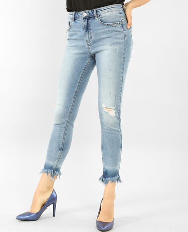 Jean skinny frangé à œillets bleu - Pimkie