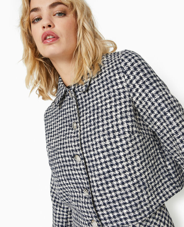 Veste courte boutonnée en tweed bleu - Pimkie