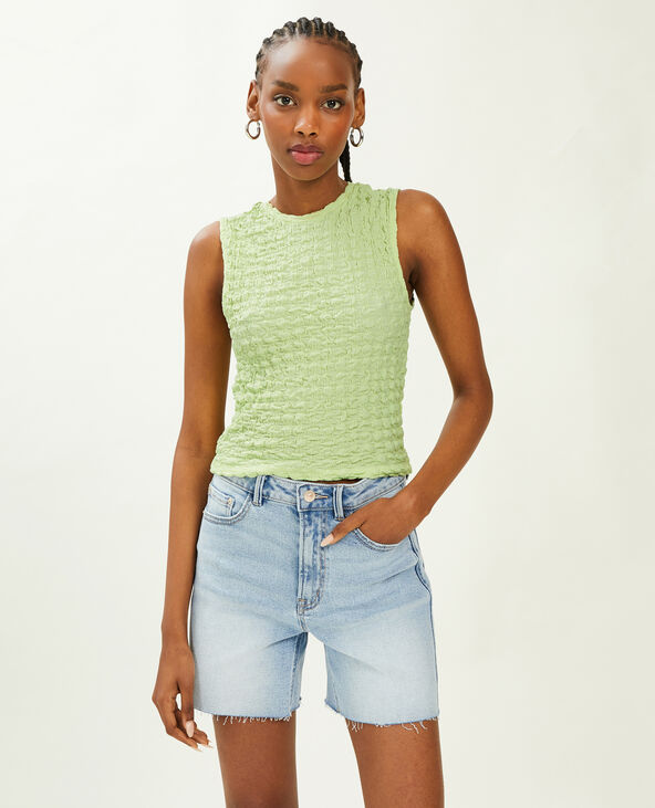 Top court sans manches maille gaufrée vert clair - Pimkie