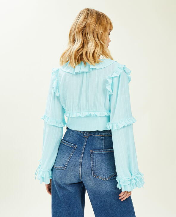 Blouse courte avec volants et nouettes bleu turquoise - Pimkie