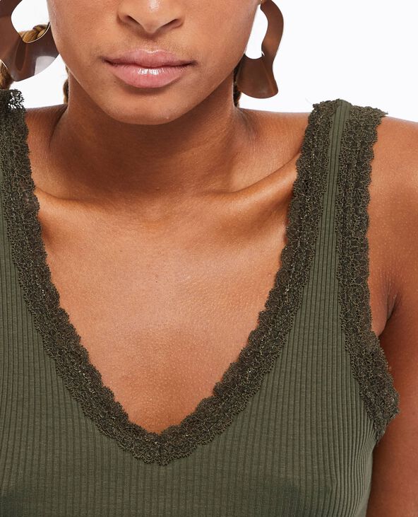 Débardeur col V avec dentelle vert kaki - Pimkie
