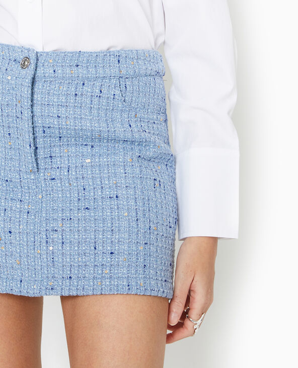 Jupe courte en tweed avec sequins bleu clair - Pimkie