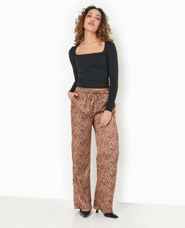 Pantalon large en tissu satiné motif léopard marron - Pimkie