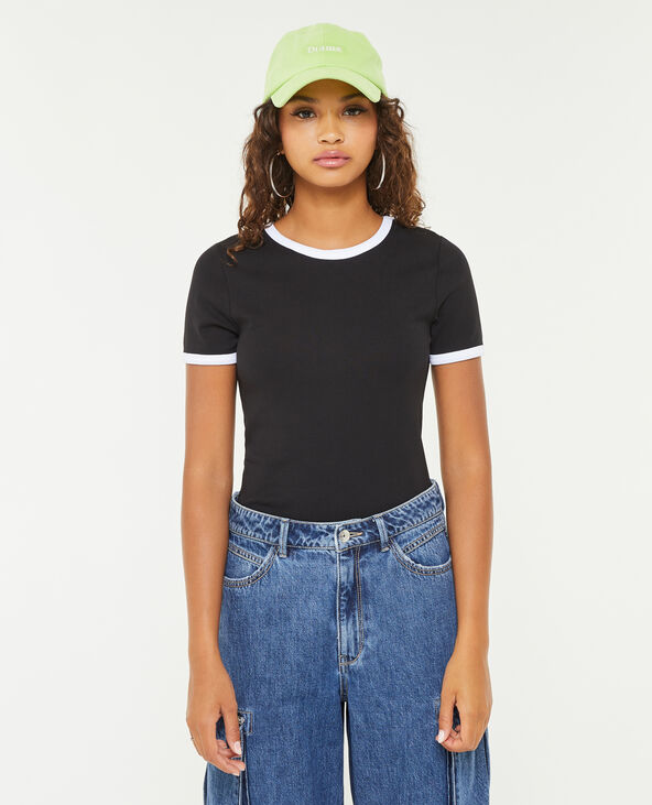 T-shirt manches courtes avec bords contrastés noir - Pimkie