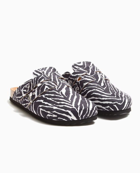 Mules sabots en suédine motif zèbre noir - Pimkie