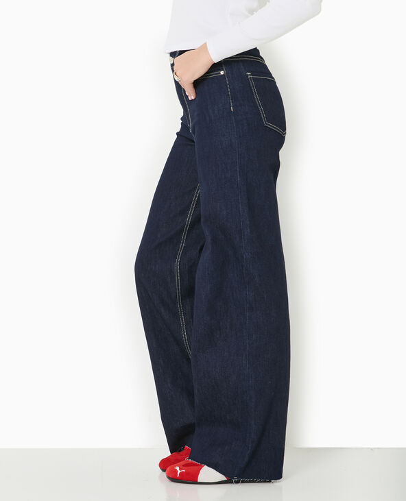 Jean wide taille haute avec bas coupés bleu - Pimkie