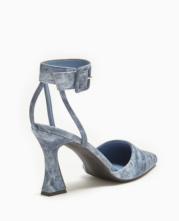Sandales talon bobine avec bride tour de cheville bleu - Pimkie