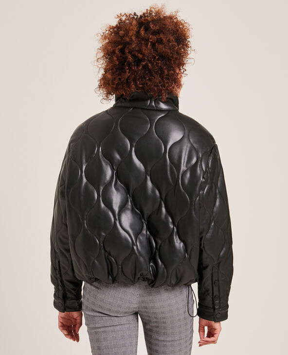Blouson matelassé en simili cuir noir - Pimkie
