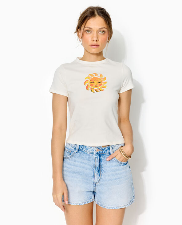 T-shirt manches courtes avec print devant blanc - Pimkie