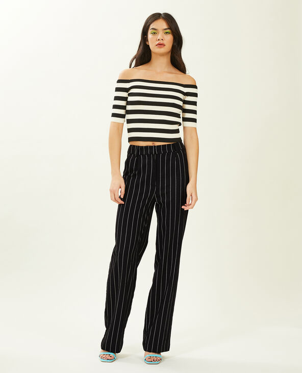 Pantalon droit et large effet lin noir - Pimkie
