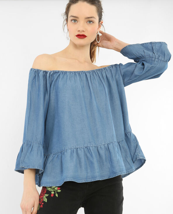 Blouse à basque Jean bleached - Pimkie