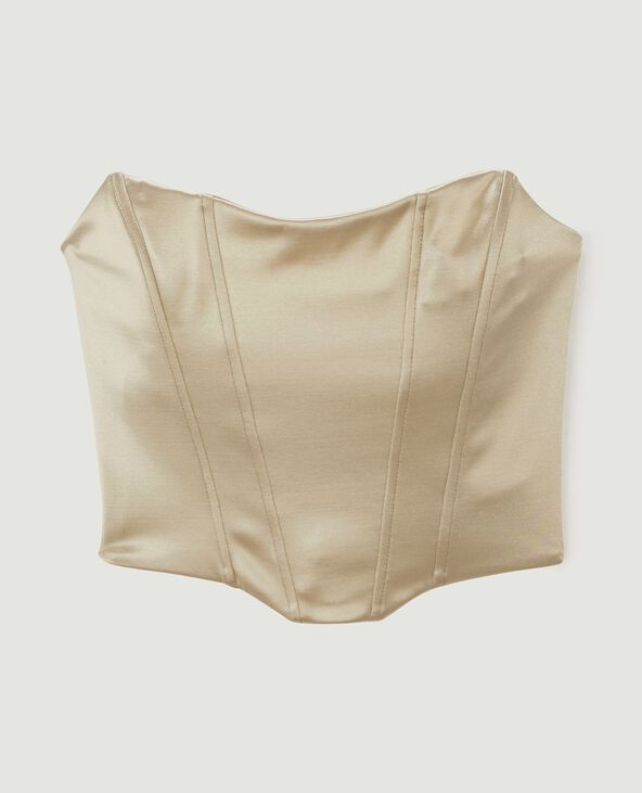 Corset bustier en tissu satiné beige - Pimkie