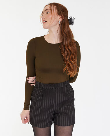 Body manches longues en matière gainante marron - Pimkie