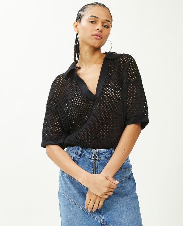 Top col polo maille ajourée noir - Pimkie