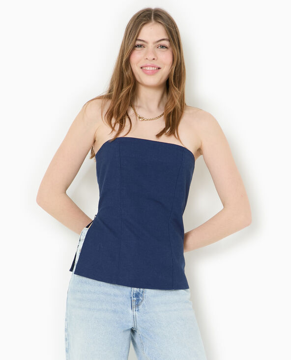 Top bustier avec fente côté bleu marine - Pimkie