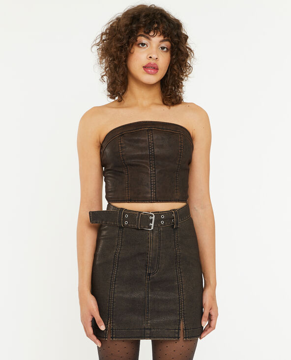 Top bustier en simili marron - Pimkie