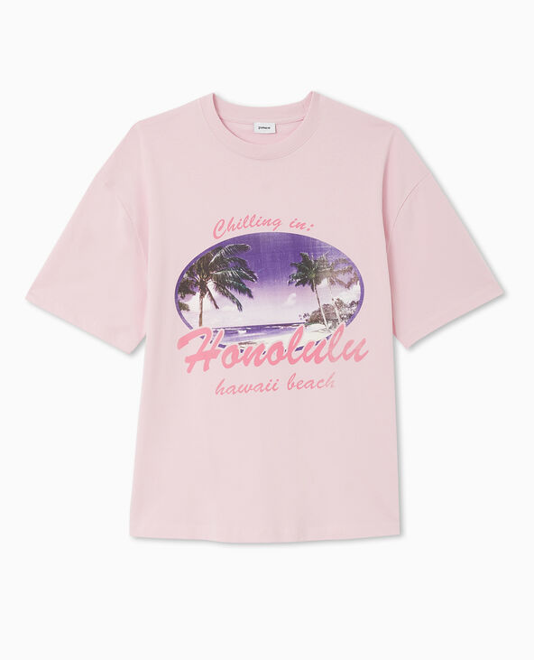 T-shirt oversize avec print devant Rose poudré - Pimkie
