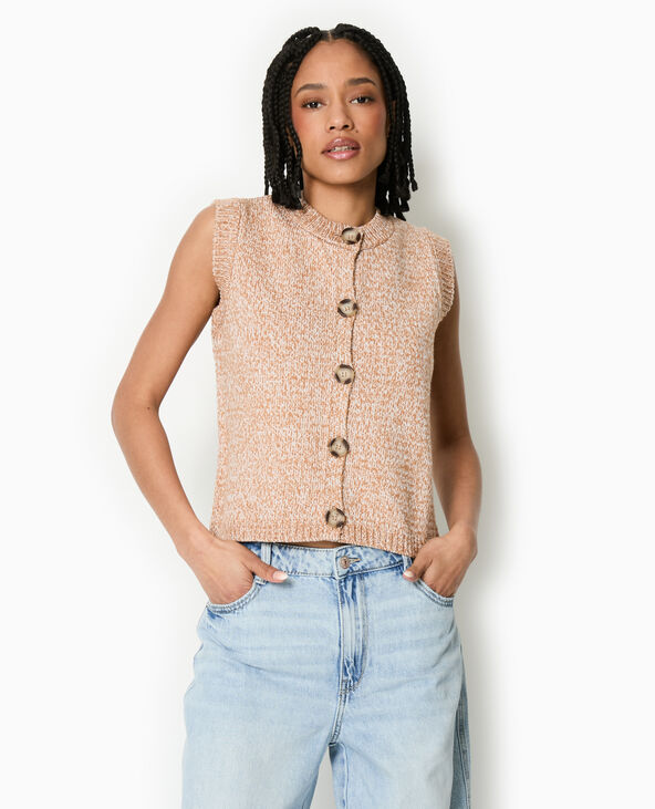 Gilet sans manches en maille moulinée taupe - Pimkie