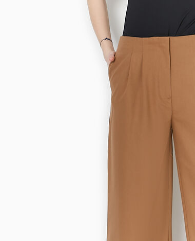 Pantalon large avec pinces marron - Pimkie