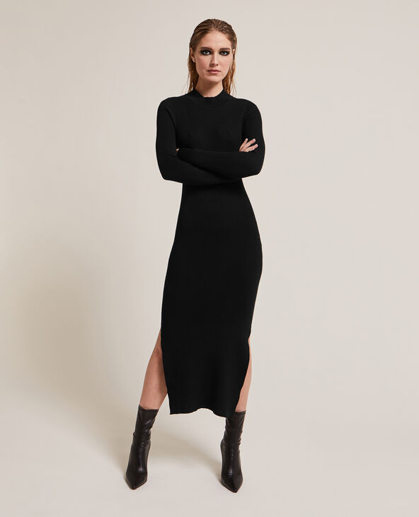 Robe longue en maille côtelée noir - Pimkie