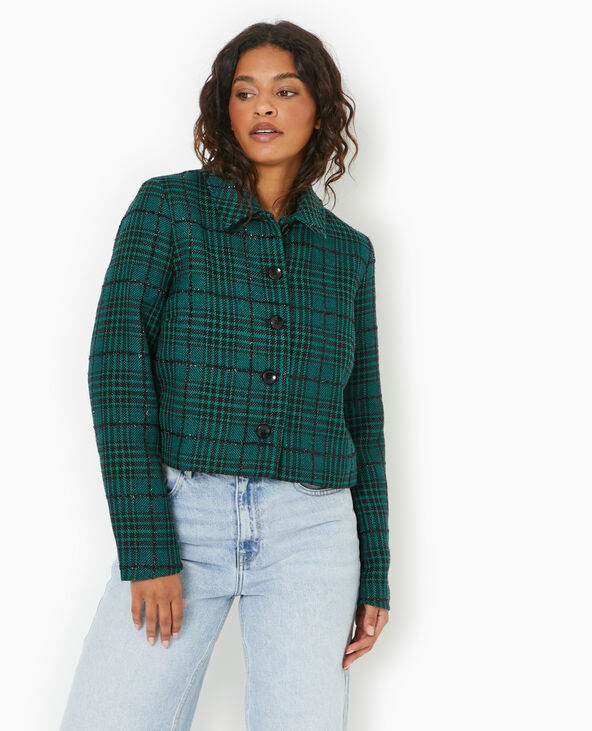Veste droite et courte en tweed avec lurex vert - Pimkie