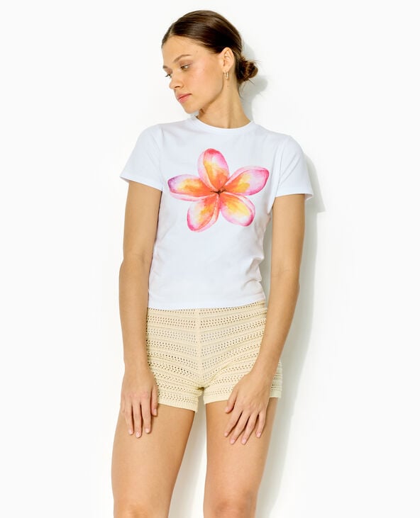 T-shirt ajusté avec print fleur devant blanc - Pimkie
