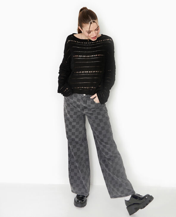 Pull en maille ajourée façon crochet noir - Pimkie
