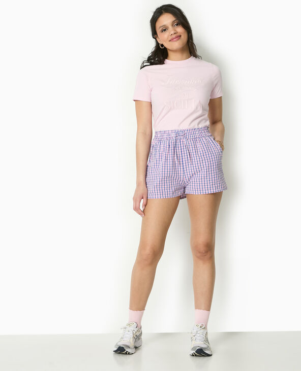 Short à carreaux avec taille élastiquée bleu marine - Pimkie