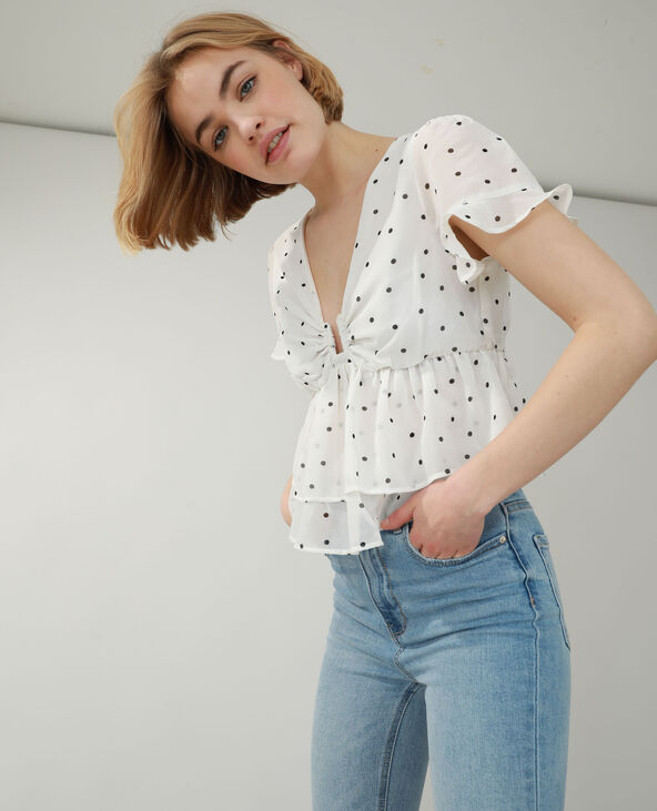 Top à volants et à pois blanc - Pimkie