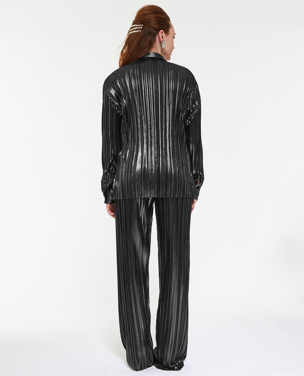 Chemise plissée en tissu brillant argenté - Pimkie