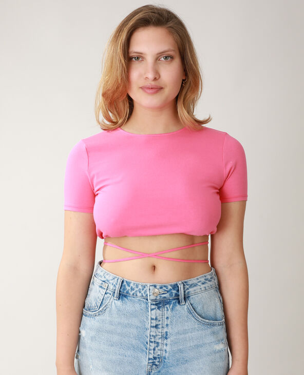 T-shirt cropped à nouer rose fuchsia - Pimkie