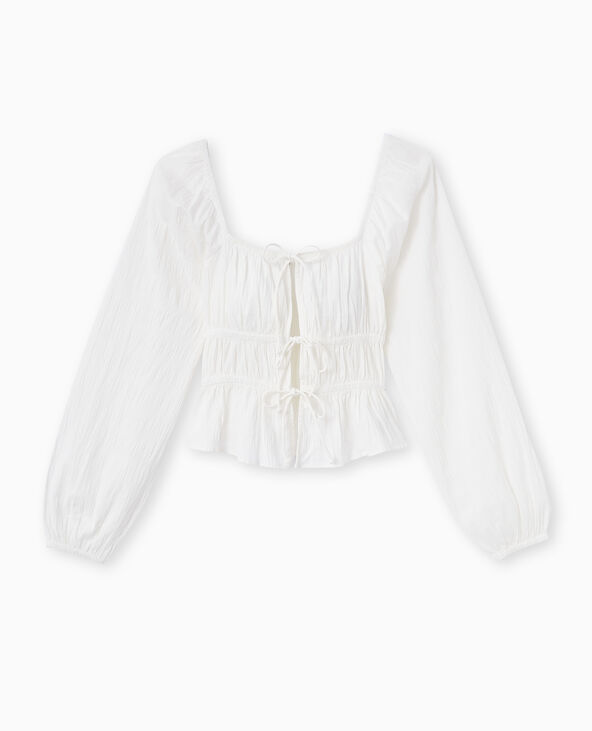 Blouse encolure Bardot avec liens à nouer écru - Pimkie