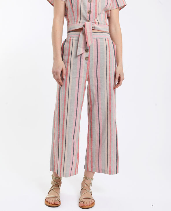 Pantalon rayé en lin rose clair - Pimkie