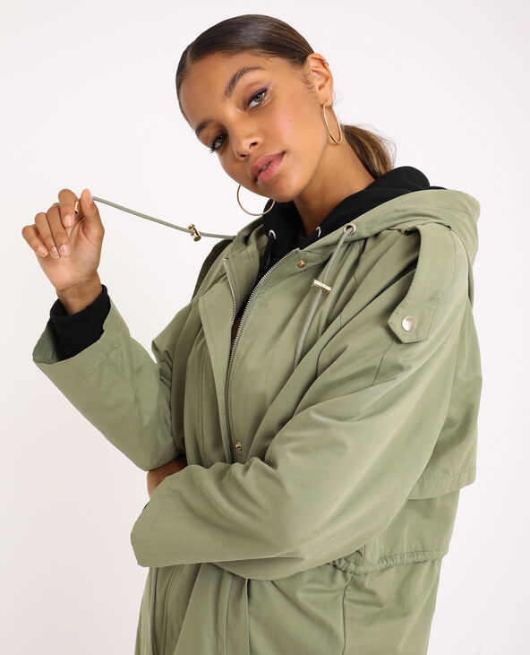 Parka longue à capuche vert de gris - Pimkie