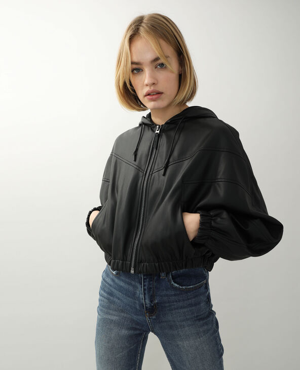 Veste à capuche simili cuir noir - Pimkie