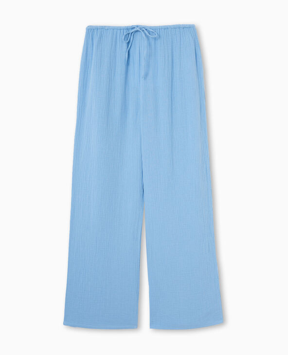 Pantalon large en gaze de coton bleu - Pimkie
