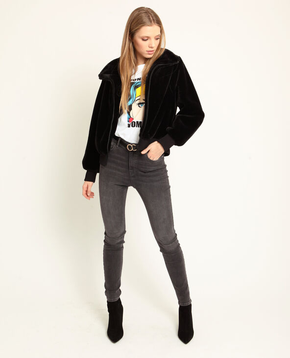Blouson en fausse fourrure noir - Pimkie