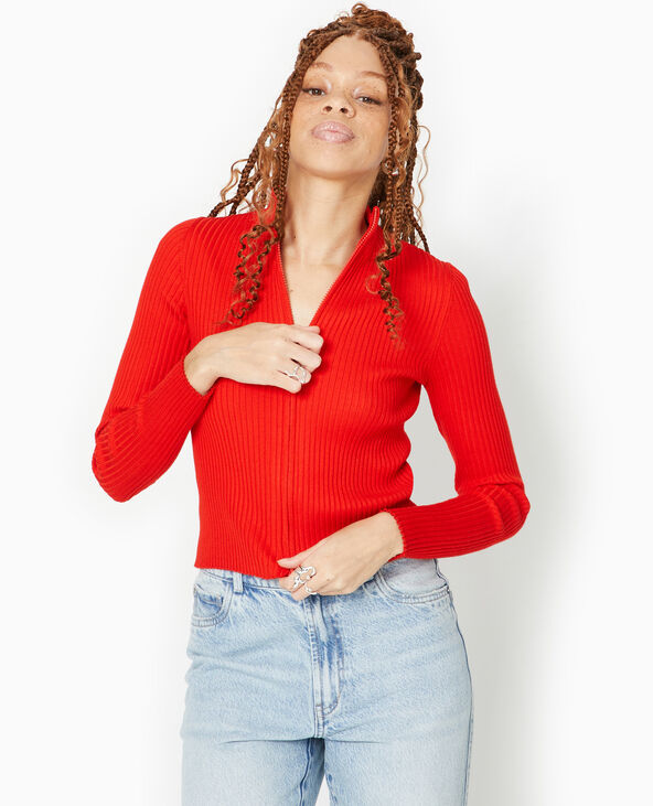 Gilet ajusté en maille côtelée col montant rouge - Pimkie