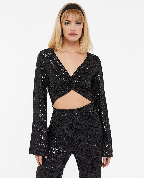 Top court torsadé avec sequins noir - Pimkie