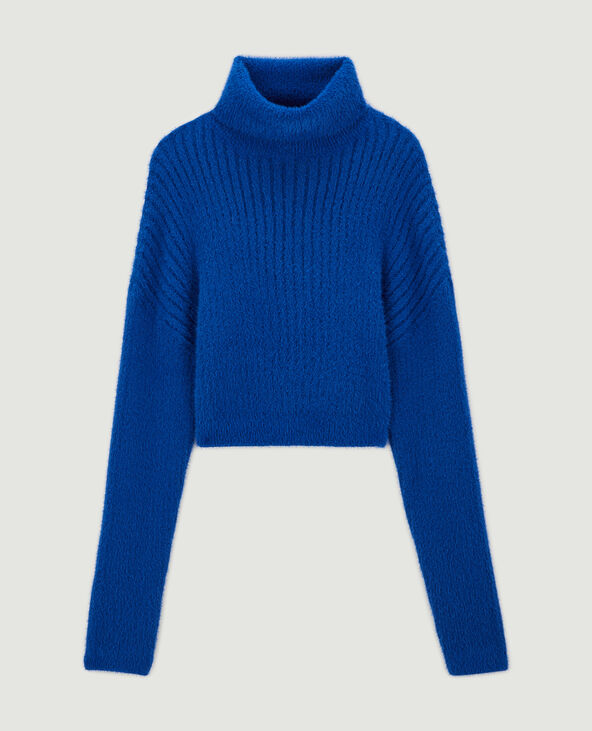 Pull court col roulé en maille fluffy  bleu électrique - Pimkie