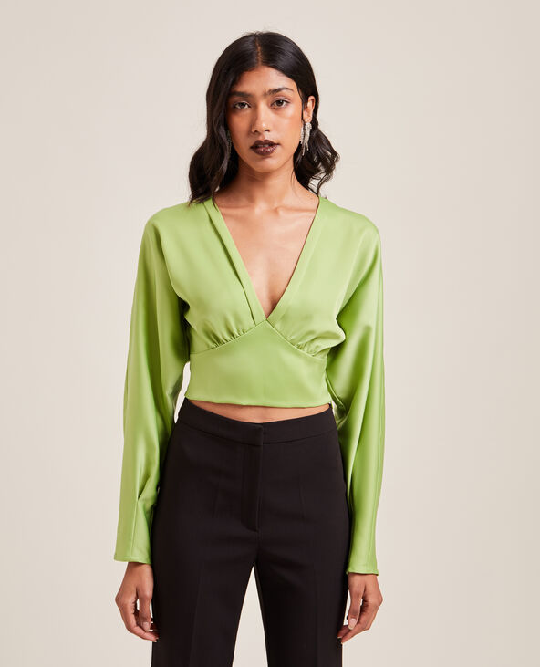 Blouse courte en tissu satiné vert olive - Pimkie