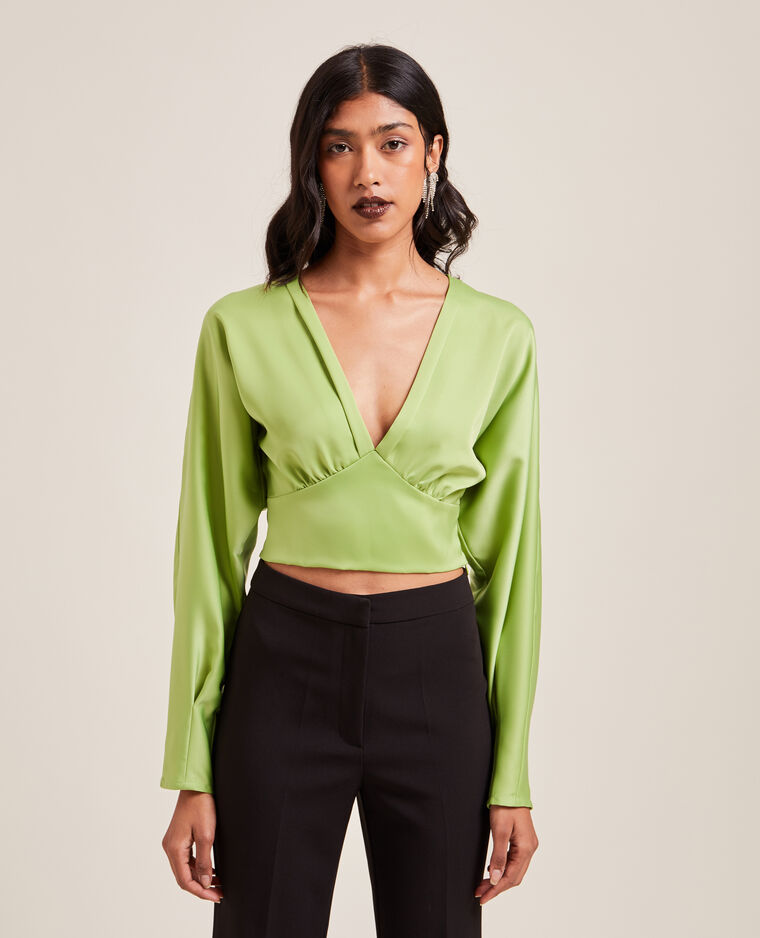 Blouse courte en tissu satiné vert - Pimkie