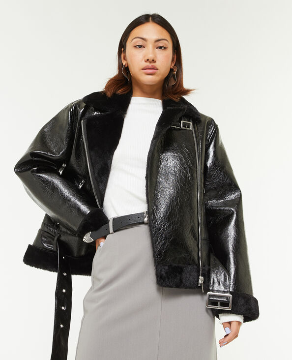 Blouson faux cuir avec doublure fourrure noir - Pimkie