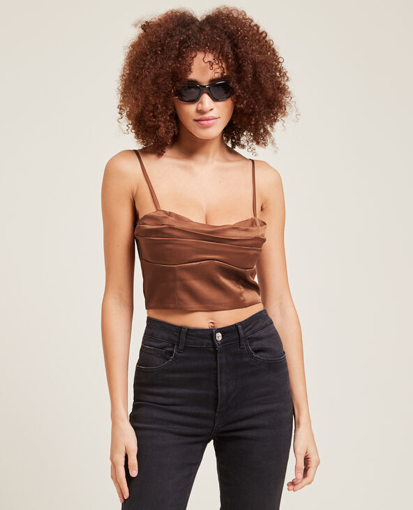 Top bénitier satiné marron - Pimkie