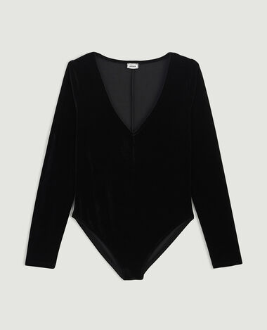 Body manches longues en velours ras noir - Pimkie