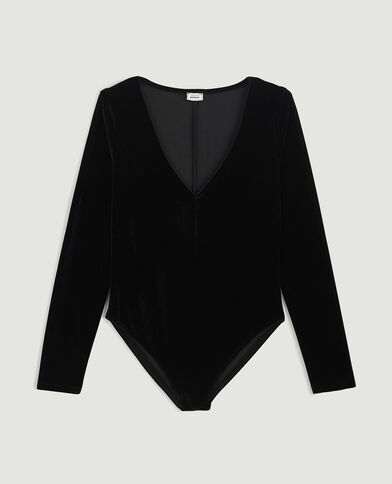 Body manches longues en velours ras noir - Pimkie