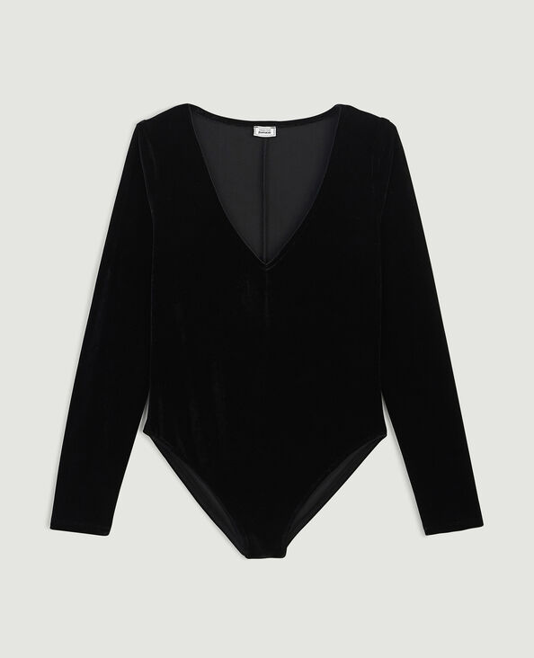 Body manches longues en velours ras noir - Pimkie