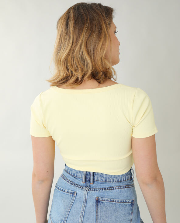 T-shirt cropped côtelé jaune - Pimkie